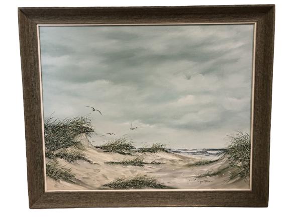 VTG KAREN RINALDO SCENIC BEACH SCENE PAINTING 33" (1 of 6)