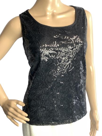 CALVIN KLEIN WOMEN'S SIZE PL SEQUIN SLEEVELESS TOP: CALVIN KLEIN WOMEN'S SIZE PL SEQUIN SLEEVELESS TOP-SIZE: PL-COLOR: BLACK-VERY GOOD CONDITION-NC11112020