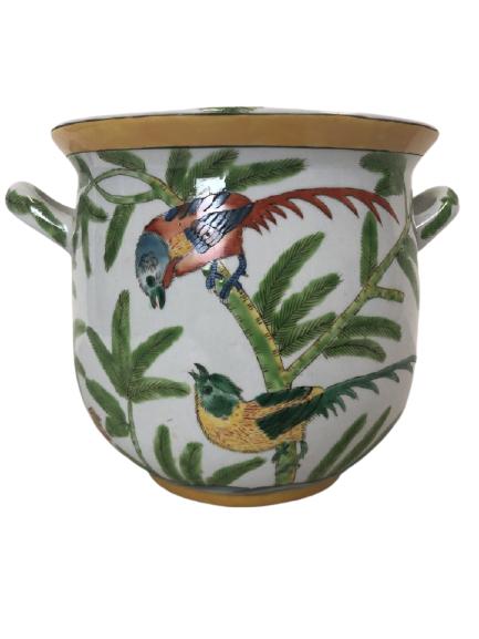 VTG CHINESE BIRD MOTIFF COLORFUL PLANTER 8" (1 of 6)