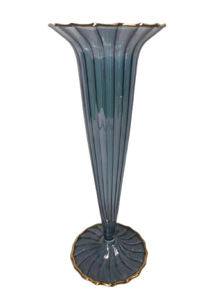 VTG ART DECO STYLE FLUTED BLUE GLASS VASE 15.5" (1 of 5)