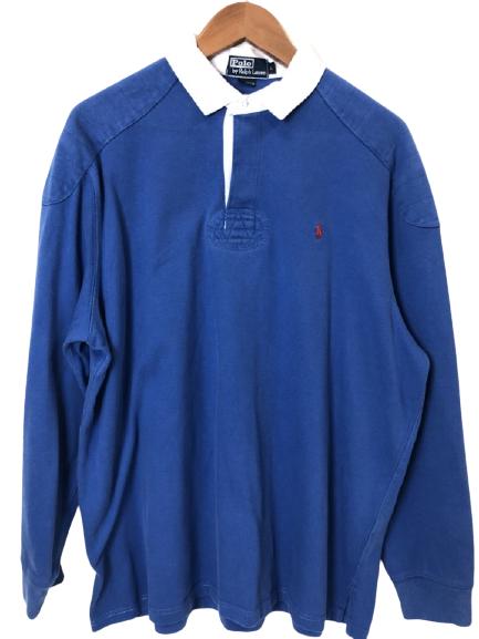 POLO RALPH LAUREN BLUE / WHITE RUGBY LS SHIRT SZ L (1 of 4)
