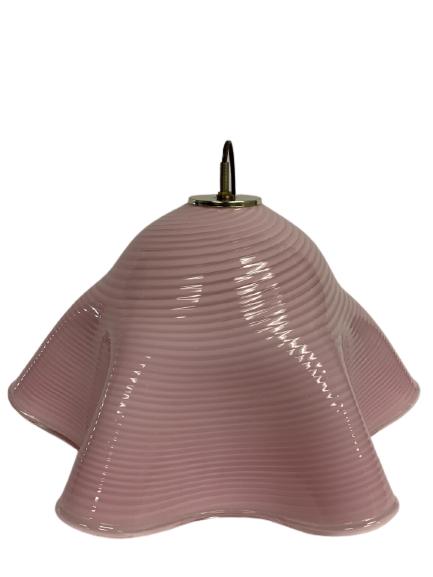 VETRI MURANO GLASS CHANDELIER PENDANT LAMP 17": MID CENTURY MODERN MURANO VETRI PINK GLASS CHANDELIER PENDANT LAMP HOME LIGHTING DECOR ITALIAN-12" X 17" APPROX-VERY GOOD VINTAGE CONDITION-DP11182020