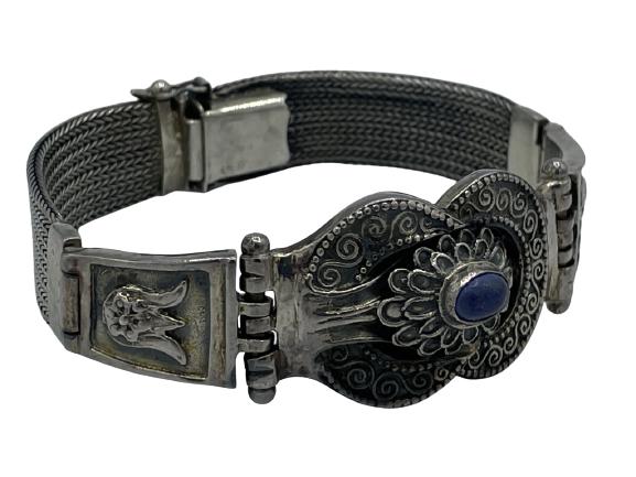 ANTIQUE STERLING DECO BRACELET WITH LAPIS 7" (1 of 5)
