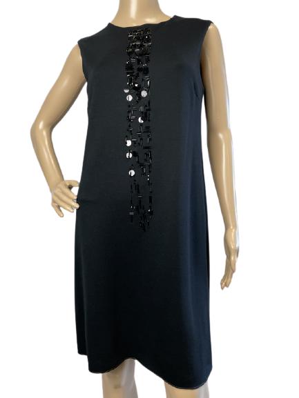 MAX MARA BLACK SLEEVELESS DRESS NWT SIZE S: MAX MARA BLACK SLEEVELESS DRESS NWT SIZE S-BLACK VISCOSE NEW WITH TAGS SLEEVELESS SHIFT DRESS IN VISCOSE BLEND. SEQUIN EMBELLISHMENT FRONT AND CENTER ON DRESS.-SIZE SMALL-FLAT LAY MEASUREMENTS IN INCH