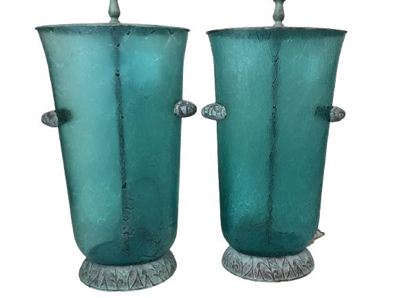PAIR OF VTG MURANO GLASS STYLE  TURQOISE LAMPS 18" (1 of 10)