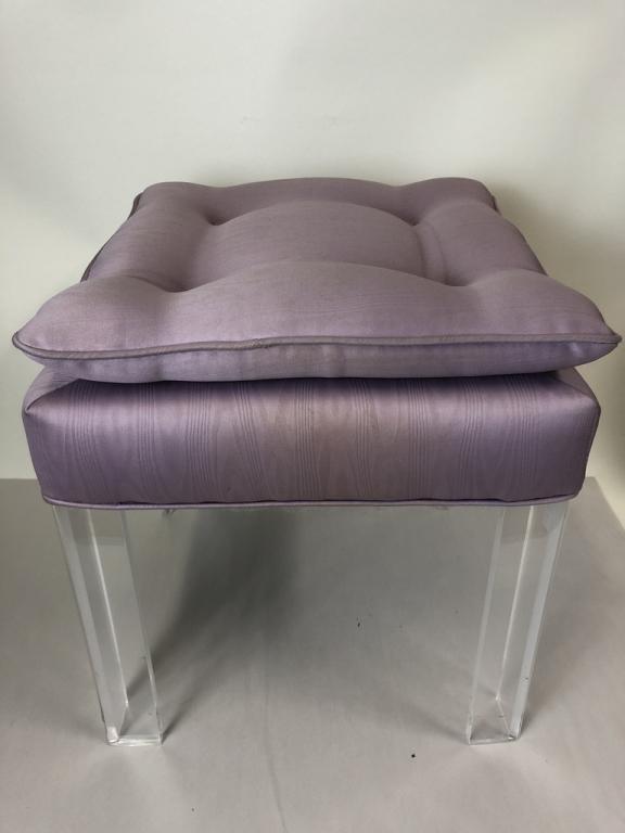MODERN LUCITE & LAVENDER UPHOLSTERED FOOTSTOOL 18" (1 of 7)