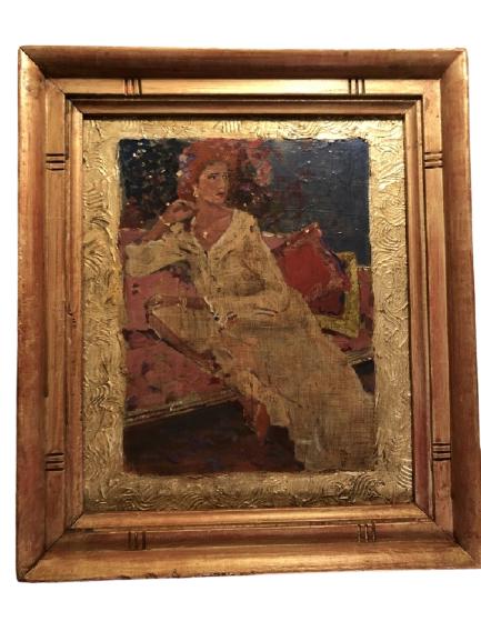 JANE GILDOY WOMAN W RED HAIR PAINTING 14.5" (1 of 8)