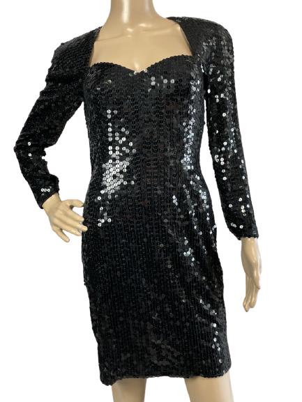VINTAGE CACHE BLACK SEQUIN EVENING DRESS SIZE 6 (1 of 6)