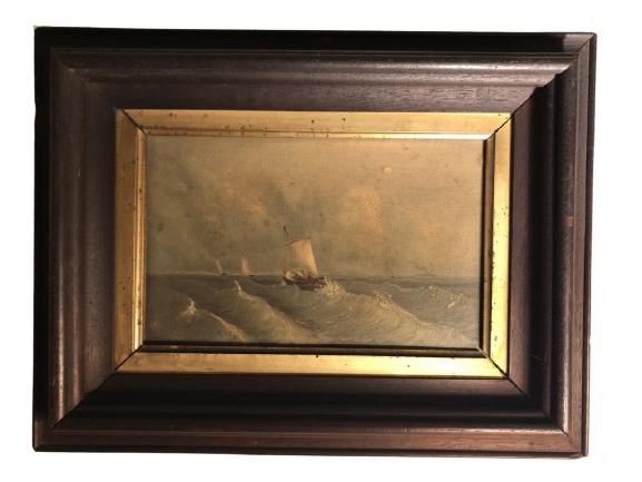 ANTIQUE SHIP PAINTING FRAMED 9.5" (1 of 3)