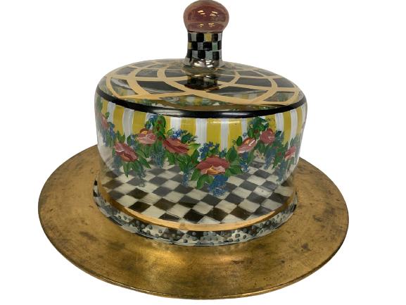 MACKENZIE CHILDS DOME AND WOODEN CAKE PLATE 14" (1 of 5)