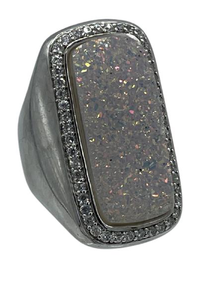 STERLING SILVER DRUZY CRYSTAL STATEMENT RING SZ 8 (1 of 4)