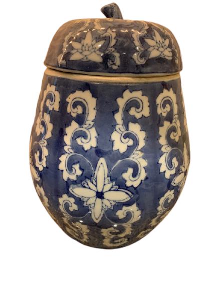 PRETTY BLUE AND WHITE CERAMIC VASE 10"H (1 of 4)