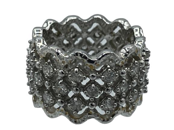 SILVER RHINESTONE WIDE BAND RING SIZE 6 (1 of 3)