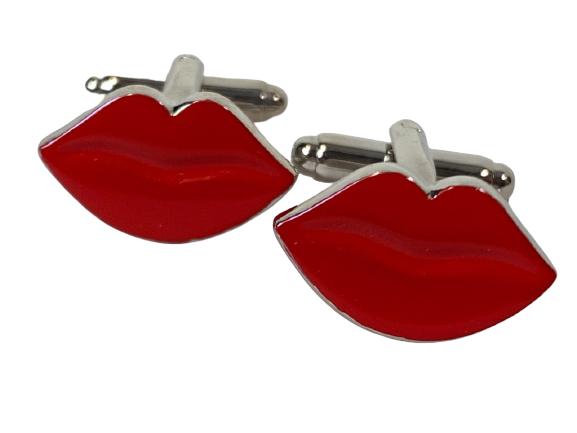 PAIR OF NOVELTY RED LIPS SWANK SILVER CUFFLINKS (1 of 5)
