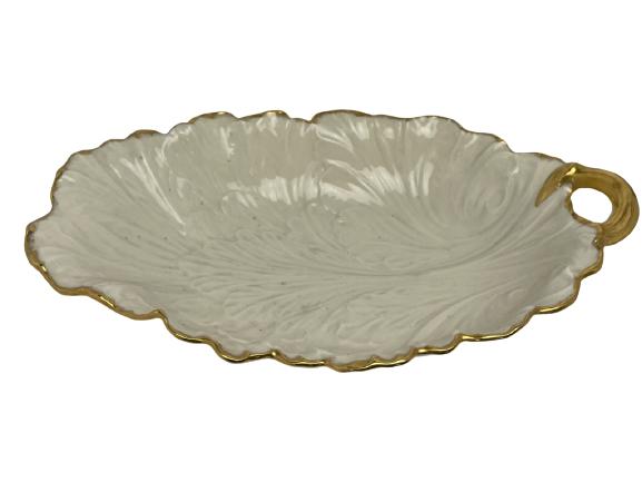 VINTAGE LENOX FINE CHINA CREAM GOLD LEAF DISH 13" (1 of 5)