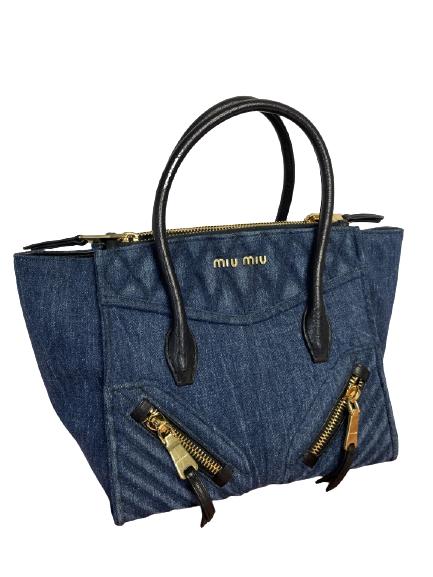 MIU MIU TWO WAY BIKER BAG IN DENIM AND LEATHER (1 of 9)