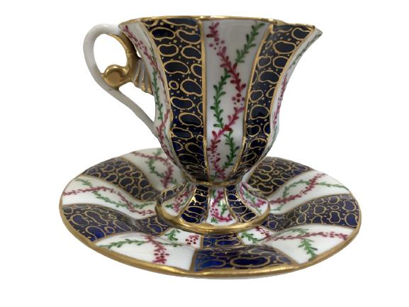 VTG MEISSEN COLBOLT AND GOLD COFFEE CUP/SAUCER: VTG MEISSEN COLBOLT AND GOLD COFFEE CUP/SAUCER -VERY GOOD VINTAGE CONDITION