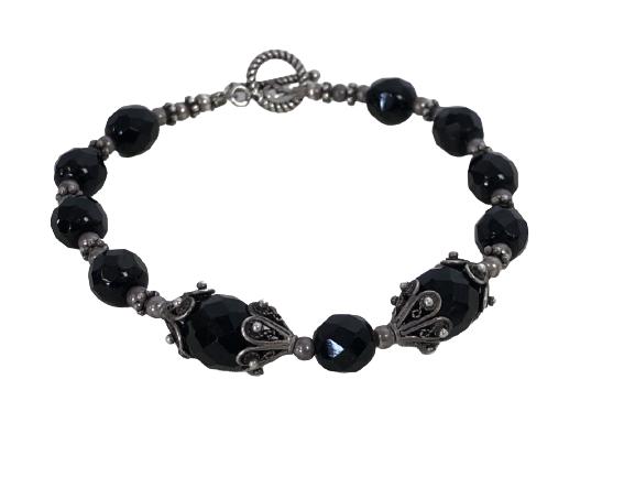 VINTAGE BLACK & SILVER BEAD CLASP BRACELET 3" (1 of 6)