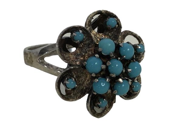 VTG STERLING SILVER FLOWER RING W/ BLUE SZ 6.5 (1 of 4)