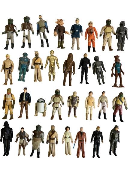 32 VTG STAR WARS ACTION FIGURE COLLECTIBLE TOYS: 32 VTG STAR WARS ACTION FIGURE COLLECTIBLE TOYS INCLUDING LUKE SKYWALKER PRINCESS LEIA HAN SOLO CHEWBACCA C3PO R2D2 MEDICINE MAN, EWOKS AND OTHERS -CONDITION VARIES, SEE PHOTOS