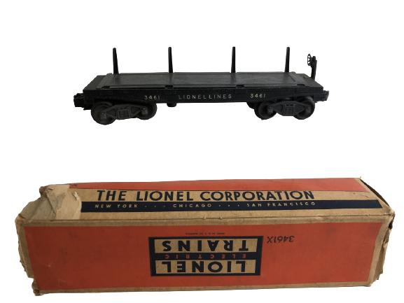 VTG LIONEL AUTOMATIC LUMBER TRAIN CAR W BOX 8": VTG LIONEL AUTOMATIC LUMBER TRAIN CAR HOBBY HOBBYIST LOCOMOTIVE COLLECTIBLE COLLECTOR CONDUCTOR ELECTRIC TRAIN SETS HOME OFFICE MANCAVE RAILROAD DECOR -1" X 8" 3" APPROX -GOOD VINTAGE CONDITION CONSIS