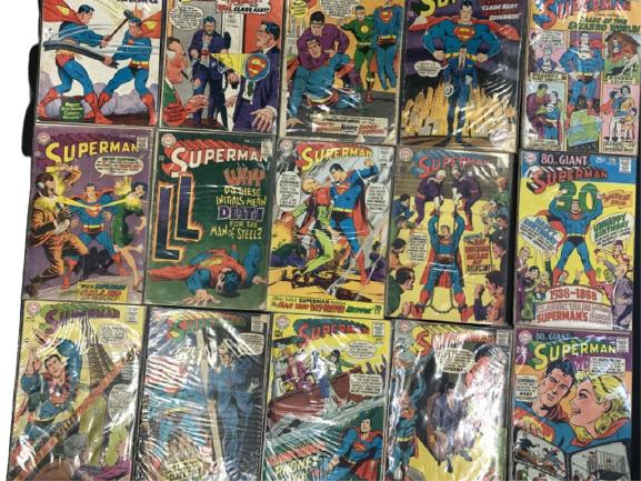 15 VINTAGE DC SUPERMAN COMICS 200'S EDITIONS: 15 VINTAGE DC SUPERMAN COMICS 200'S EDITIONS ALL KEPT IN PLASTIC SLEEVES VARIOUS CONDITIONS CLARK KENT KRYPTONITE POP CULTURE 1950'S 1960'S MID CENTURY -EDITIONS 196, 198, 200-212 -GOOD VINTAGE CONDIT