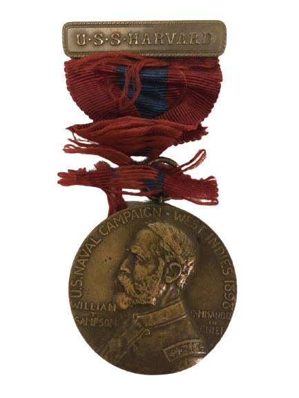1898 U.S. NAVAL CAMPAIGN SAMPSON MEDAL: 1898 U.S. NAVAL CAMPAIGN FOR THE WEST INDIES / USS HARVARD -SAMPSON MEDAL -GOOD CONDITION, RIBBON DETACHED