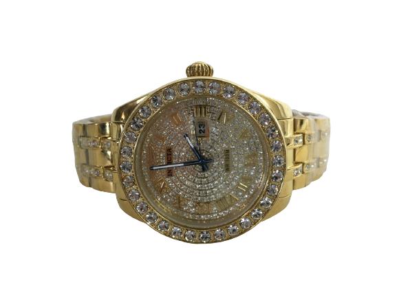 VINTAGE INVICTA STAINLESS STEEL WRISTWATCH: VINTAGE INVICTA STAINLESS STEEL WRISTWATCH - WATER RESISTANT 100 M - JAPAN MOVEMENT - FLAME-FUSION CRYSTAL - ALL STAINLESS STEEL - CASE DIAMETER: 1-1/2" - GOOD VINTAGE CONDITION