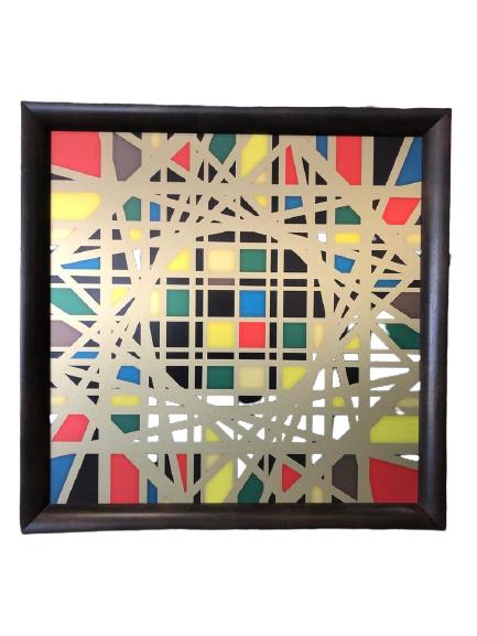 LARRY LASLO "STRIP SEARCH" MIXED MEDIA ART 40": STRIP SEARCH LARRY LASLO GEOMETRIC MIXED MEDIA WALL ART HOME DECOR COLOR BLOCK GEOMETRIC HOME DECOR ON PLEXIGLASS ORIGINALLY DONE FOR ROSENBAUM FINE ARTS GALLERY PALM BEACH FLORIDA