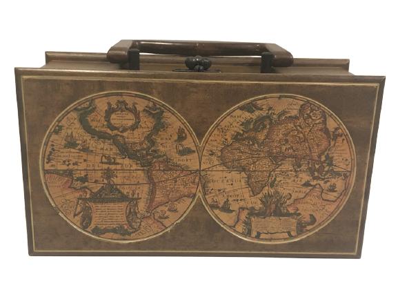 VTG RED VELVET LINED MAP BOX WITH LATCH: VTG RED VELVET LINED MAP BOX WITH LATCH --VERY GOOD CONDITION