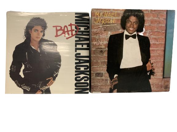 2 MICHAEL JACKSON BAD / OFF THE WALL VTG RECORDS: MICHAEL JACKSON BAD / OFF THE WALL VTG VINYL LP RECORDS POP MUSIC ROCK AND ROLL MEMORABILIA MUSIC WALL ART -GOOD VINTAGE CONDITION CONSISTENT WITH AGE AND USE, SOME MARKS TO ALBUM COVERS -DP121620