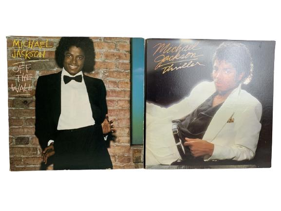 2 MICHAEL JACKSON THRILLER / OFF THE WALL RECORDS: MICHAEL JACKSON THRILLER / OFF THE WALL VTG VINYL LP RECORDS POP MUSIC ROCK AND ROLL MEMORABILIA MUSIC WALL ART -GOOD VINTAGE CONDITION CONSISTENT WITH AGE AND USE, SOME MARKS TO ALBUM COVERS -DP12162