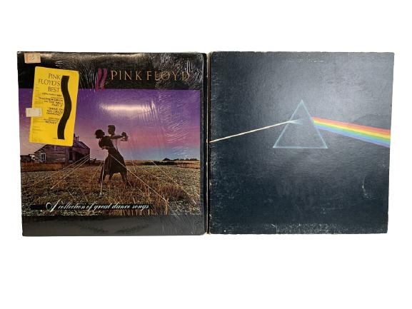 2 VTG PINK FLOYD VINYL RECORD ALBUMS 73-81: 2 VTG PINK FLOYD VINYL RECORD ALBUMS 73-81 PINK FLOYD BEST OF DARK SIDE OF THE MOON ROCK AND ROLL MUSIC MEMORABILIA COLLECTIBLE VINYL RECORD WALL ART HOME DECOR MANTIQUES -GOOD VINTAGE CONDITION, MARK