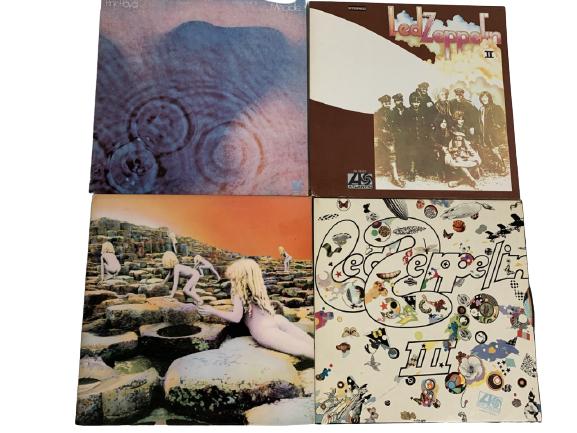 4 VINTAGE 1960'S 1970'S VINYL RECORD ALBUMS: 4 VINTAGE 1960'S 1970'S VINYL RECORD ALBUMS INCLUDING 3 LED ZEPPELIN AND A PINK FLOYD 60'S 70'S MUSIC WOODSTOCK ERA MUSIC WALL ART HOME DECOR -GOOD VINTAGE CONDITION, SOME WEAR TO COVERS -DP121120