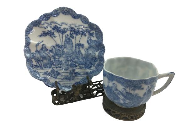 ANTIQUE BLUE AND WHITE CUP AND SAUCER SET: ANTIQUE BLUE AND WHITE CUP AND SAUCER SET -VERY DELICATE BONE CHINA -VERY GOOD ANTIQUE CONDITION