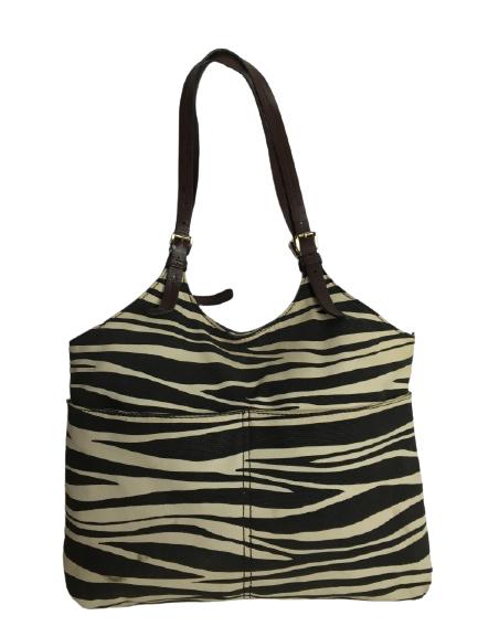 VINTAGE MICHAEL KORS ZEBRA PRINT CANVAS TOTE BAG: VINTAGE MICHAEL KORS ZEBRA PRINT CANVAS TOTE BAG -15" x 11" x 6" -SOME SLIGHT STAINING, OTHERWISE GOOD VINTAGE CONDITION -3 INNER POCKETS