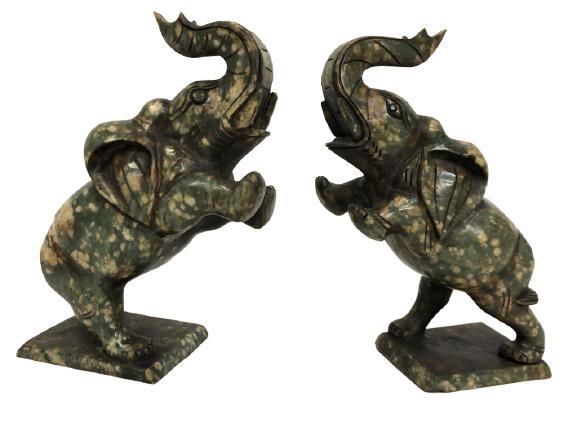 PAIR OF GRANITE LUCKY ELEPHANT BOOK ENDS: PAIR OF GRANITE LUCKY ELEPHANT BOOK ENDS -VERY GOOD CONDTION -10" H