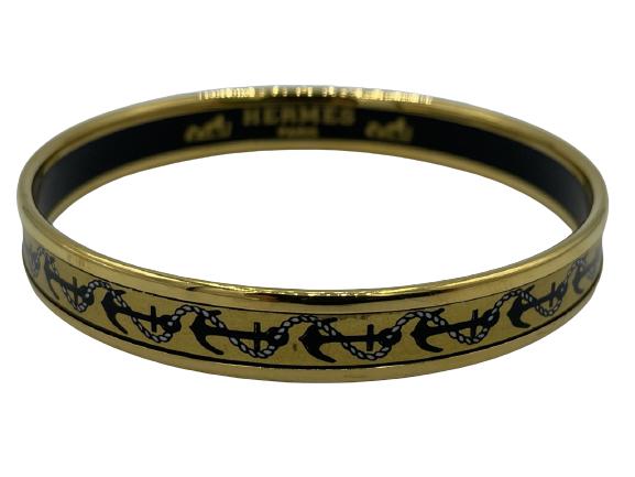 HERMES ENAMEL GOLD ANCHOR BANGLE BRACELET (1 of 4)