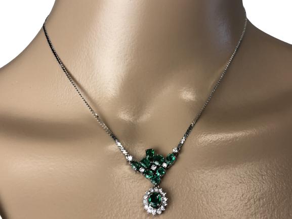 EMERALD, DIAMOND AND 14K GOLD NECKLACE (1 of 6)