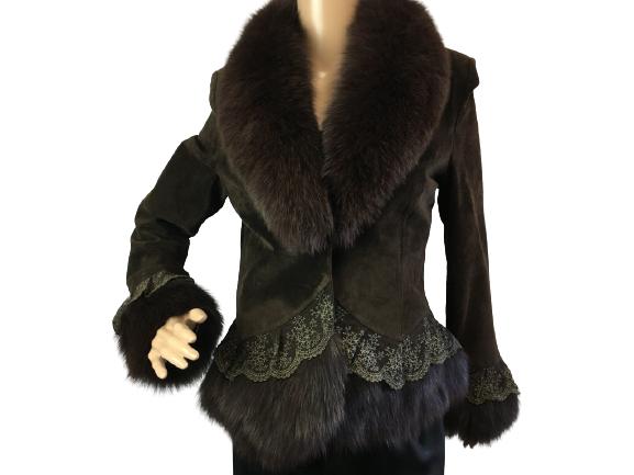 VTG CACHE BROWN LEATHER JACKET W/ FUR & LACE (1 of 12)