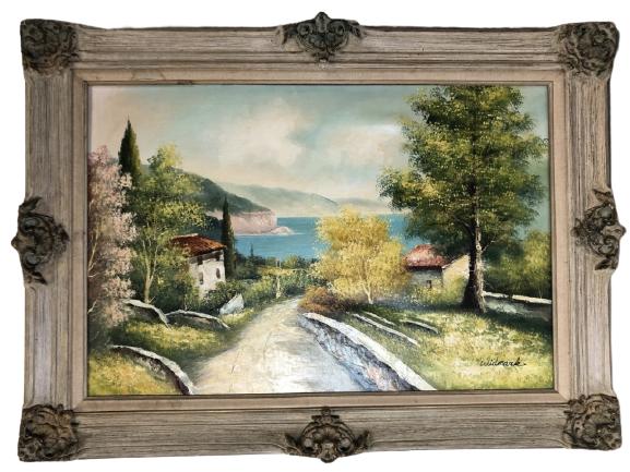 VINTAGE WIDMARK LANDSCAPE OIL PAINTING FRAMED 44" (1 of 8)