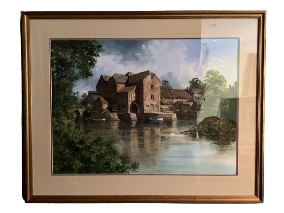 IAN RAMSAY "MILL ON THE RIVER" WATERCOLOR PAINTING (1 of 4)
