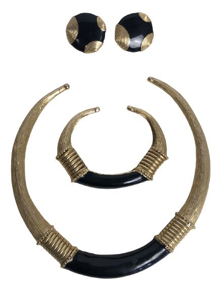 VTG GOLD & BLACK ENAMEL JEWELRY SET (1 of 13)