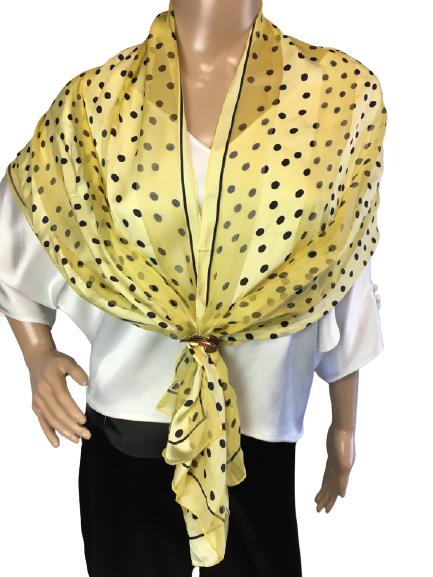 VTG HIROKO KAPP YELLOW & BLACK SILK SCARF W/ CLIP (1 of 9)