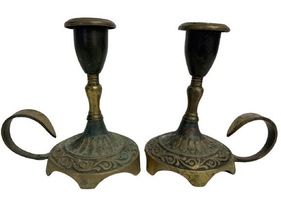 SET OF 2 VTG ISRAELI BRASS CANDLESTICK HOLDERS (1 of 7)