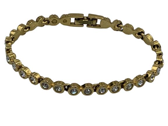 VINTAGE SWAVORSKI GOLD TENNIS BRACELET: VINTAGE SWAVORSKI GOLD TENNIS BRACELET-VERY GOOD CONDITION