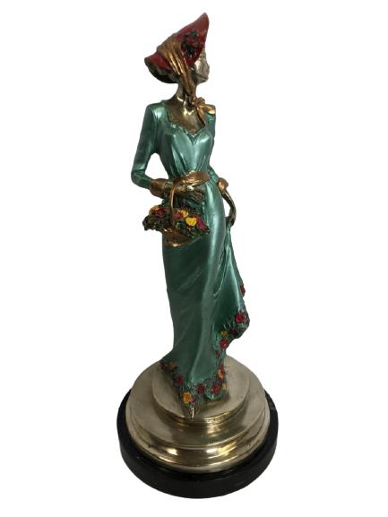 VINTAGE ERTE STYLE PAINTED BRONZE LADY STATUE 16" (1 of 8)