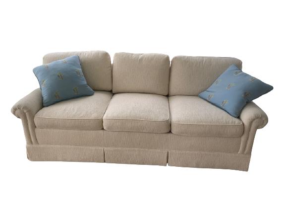 CHARLES STUART COASTAL TRANSITIONAL CREAM SOFA: COASTAL TRANSITIONAL 3 SEAT CREAM SOFA -VERY GOOD CONDITION-80" x 36 x 34