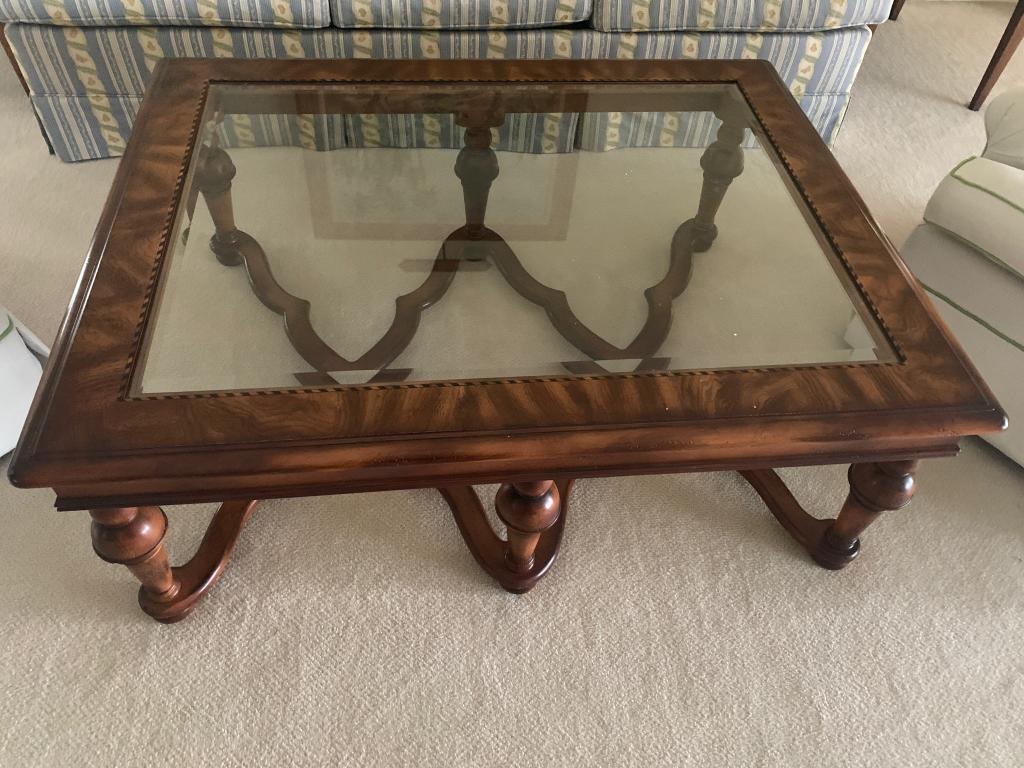 VINTAGE GLASS AND WOOD COFFEE TABLE (1 of 4)
