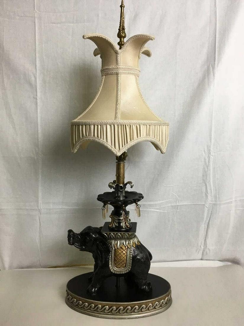 VTG ELEPHANT TABLE DESK LAMP 32": VTG ELEGANT ELEPHANT DESK TABLE LAMP COMPOSITE MATERIAL HOME DECOR LIGHTING -32" X 12" X 7" APPROX-VERY GOOD CONDITION, MINOR LOSS OF PAINT TO BASE, SEE PHOTOS-DP122920